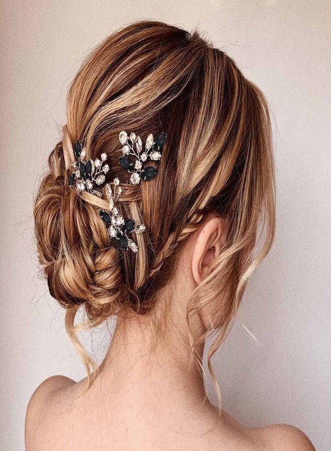 Unicra Bride Wedding Crystal Hair Pins Flower Bridal Hair Pieces Wedding Hair Accessories for Women and Girls Pack of 3 (Black) - Image 2